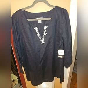 NWT Kate Hill Blouse Beaded V-NECK